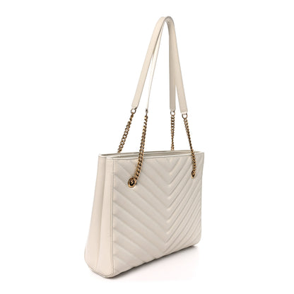Saint Laurent Grain de Poudre Matelasse Chevron Medium Tribeca Shopping Bag Crema Soft 3 of 10