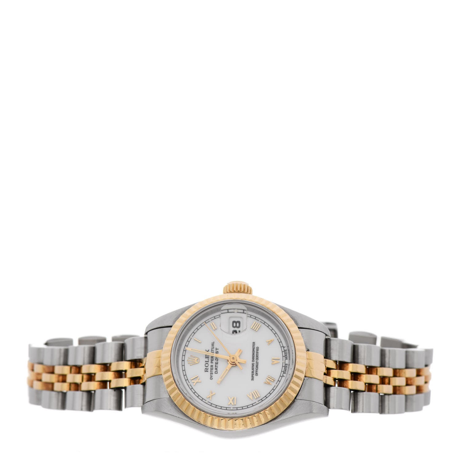 Rolex Stainless Steel 18K Yellow Gold 26mm Oyster Perpetual Datejust Watch White Roman 69173 2 of 4