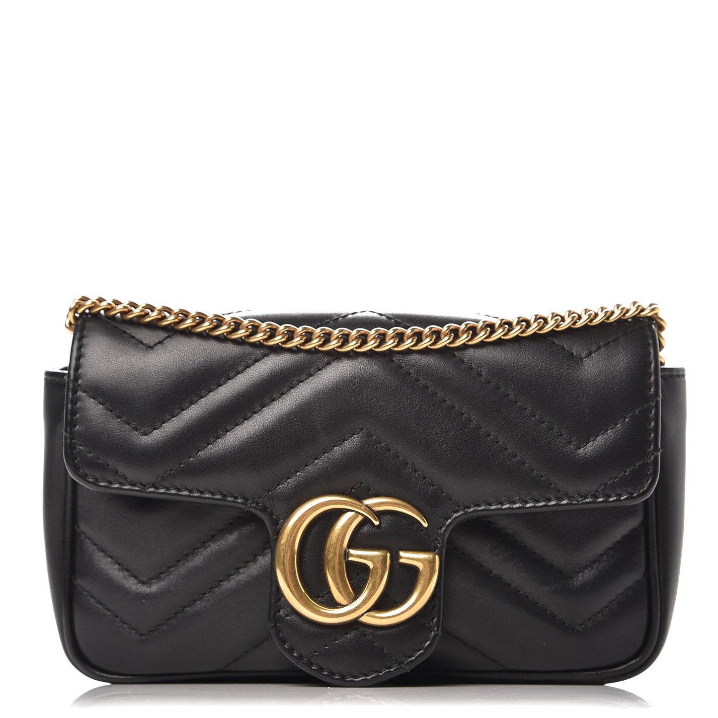 Calfskin Matelasse Super Mini GG Marmont Shoulder Bag Black