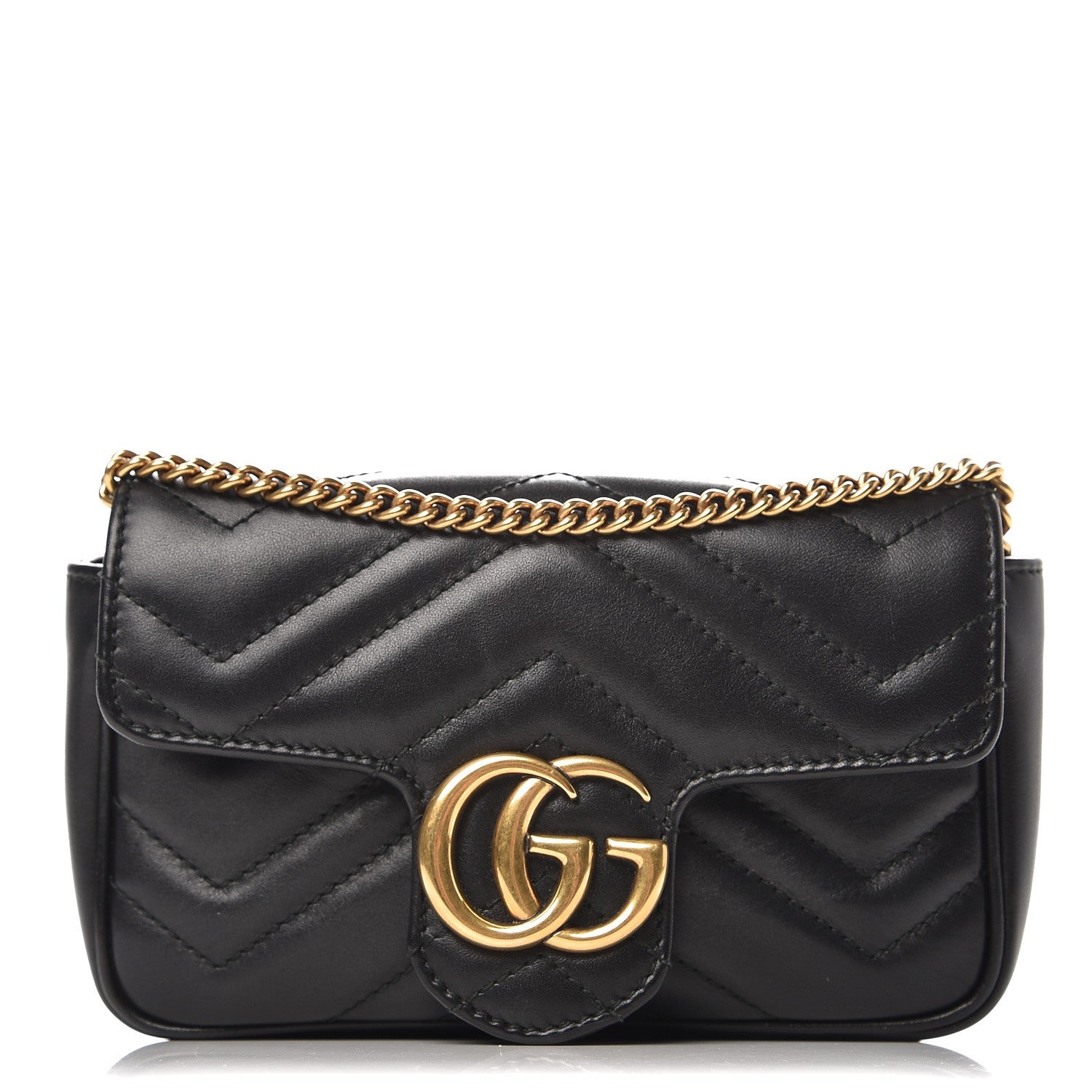 Gucci Calfskin Matelasse Super Mini GG Marmont Shoulder Bag Black 1 of 9