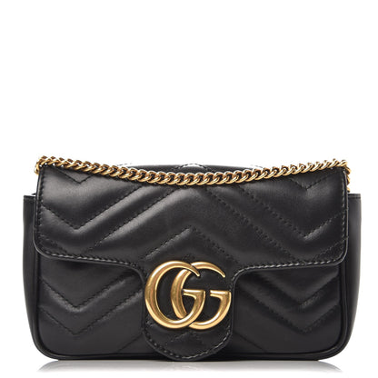 Gucci Calfskin Matelasse Super Mini GG Marmont Shoulder Bag Black 1 of 9