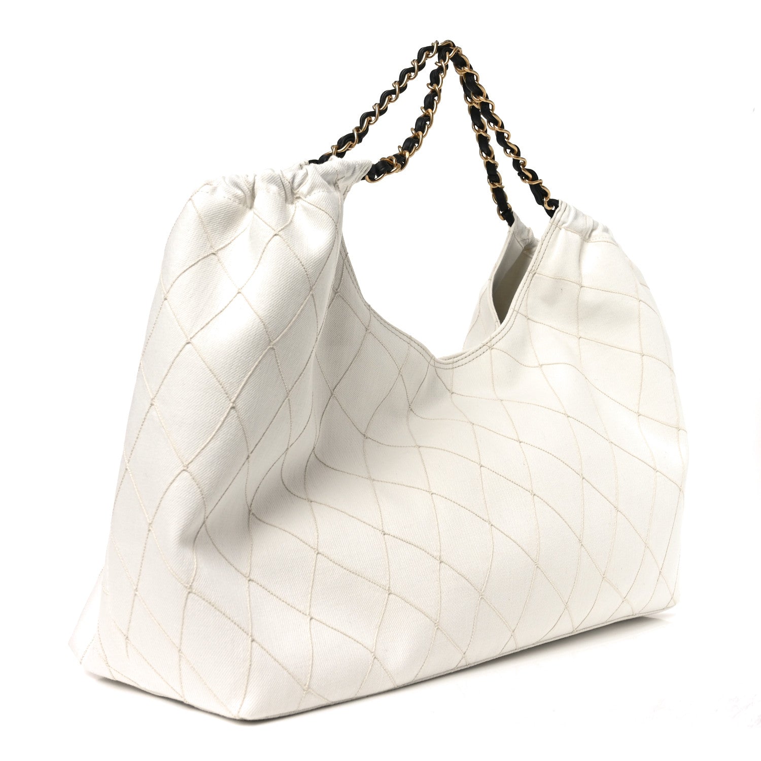 Chanel Denim Calfskin Quilted Coco Beach Small Shopping Tote White Black 4 of 11