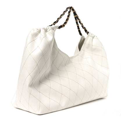 Chanel Denim Calfskin Quilted Coco Beach Small Shopping Tote White Black 4 of 11