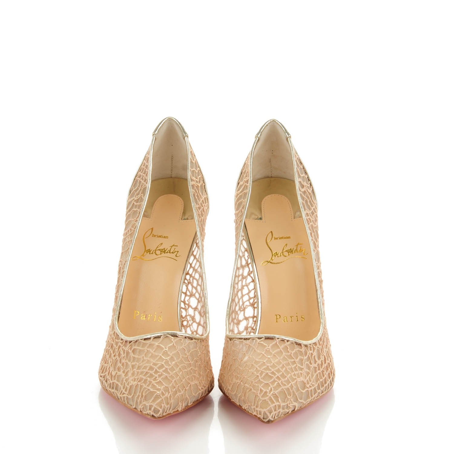 Christian Louboutin Metallic Fishnet Follies Resille 100 Pumps 37 Gold 2 of 7