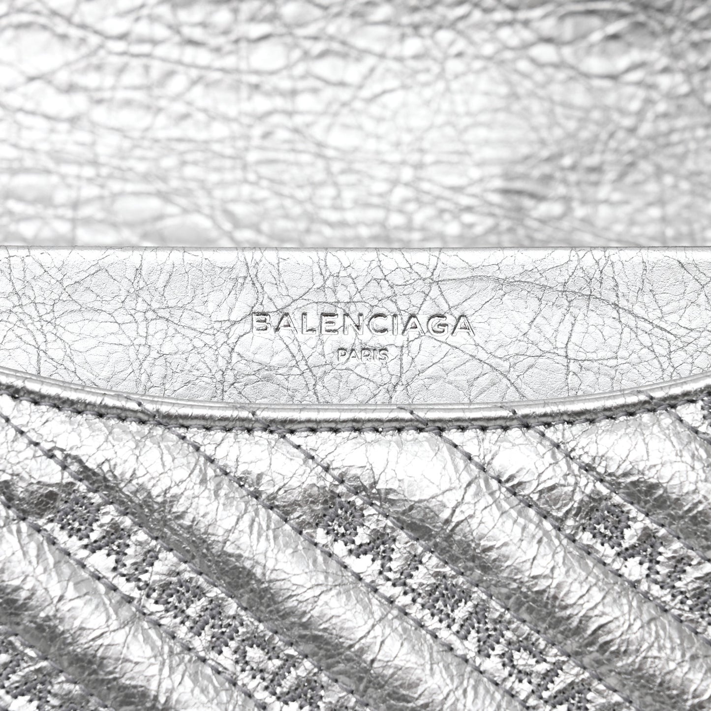 Metallic Arena Calfskin Logo Matelasse Large BB Flap Chain Shoulder Bag Argent