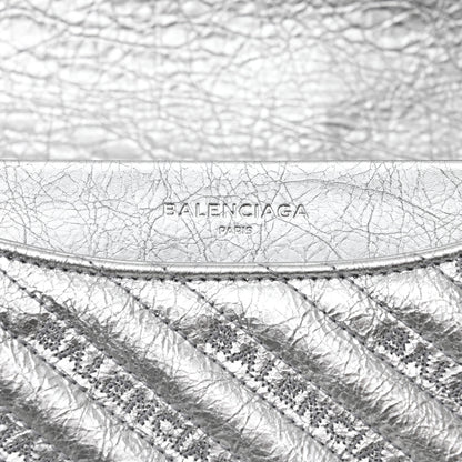 Balenciaga Metallic Arena Calfskin Logo Matelasse Large BB Flap Chain Shoulder Bag Argent 6 of 9
