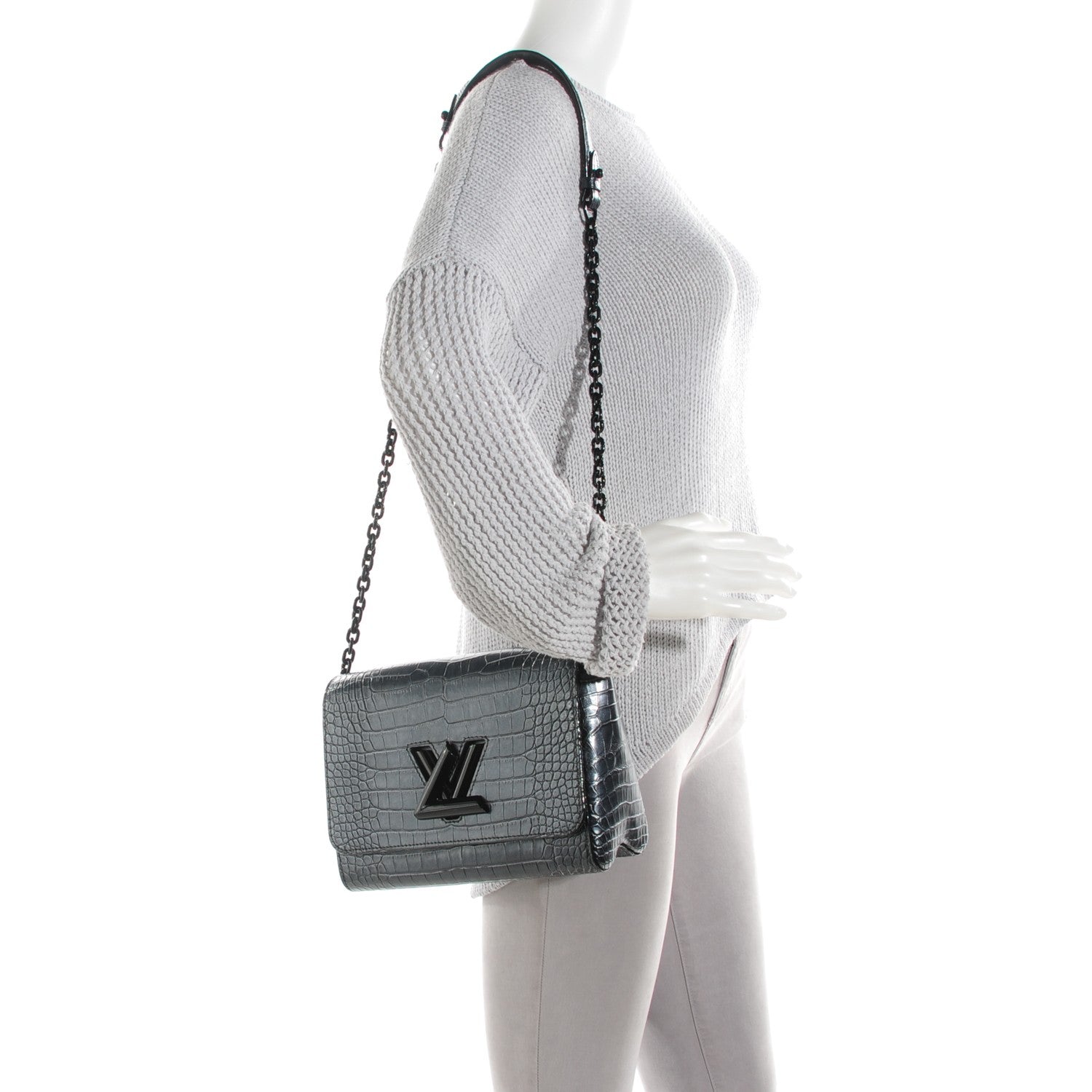Louis Vuitton Crocodile Twist Shoulder Bag MM Black 2 of 7
