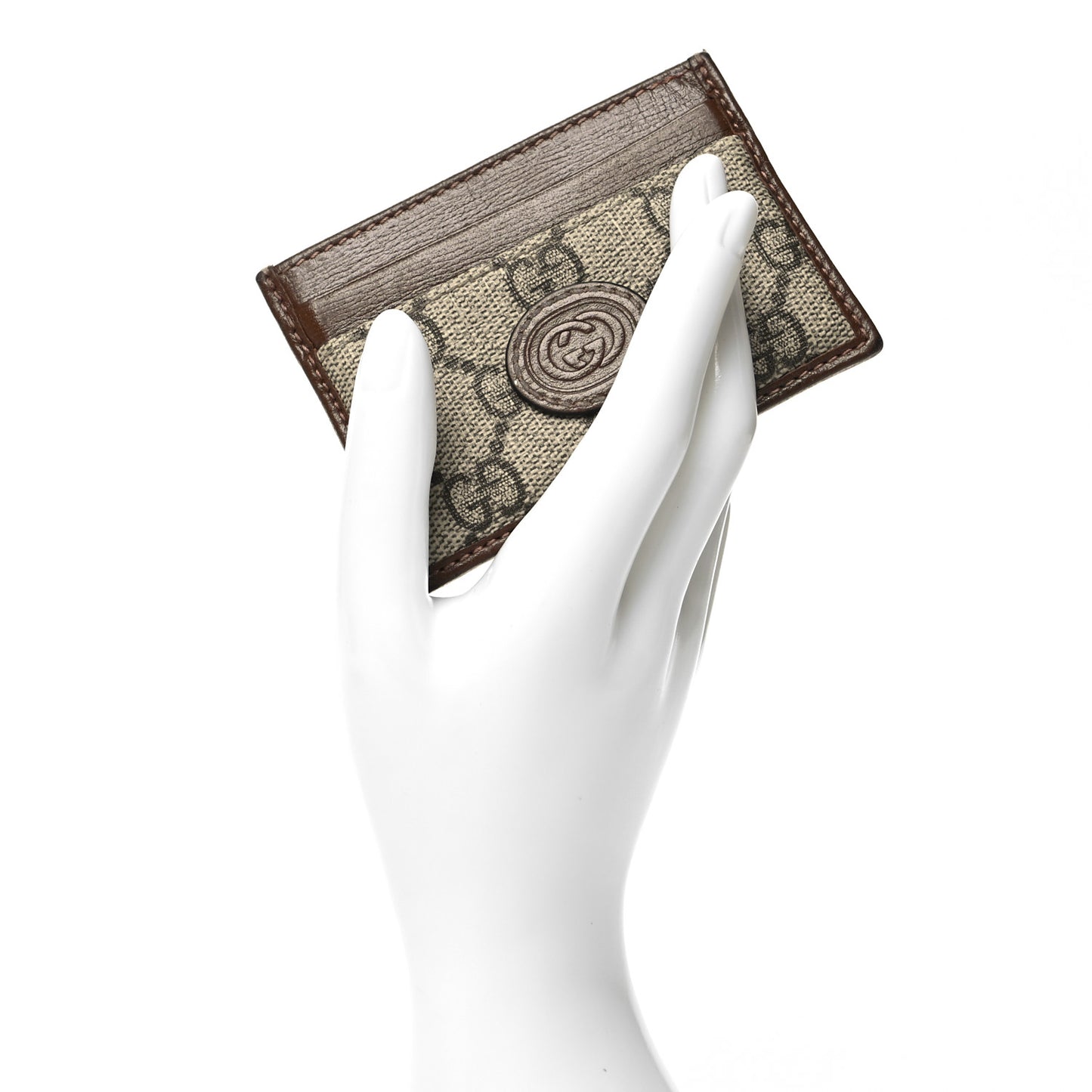 GG Supreme Monogram Azalea Calfskin Retro Interlocking G Card Holder Beige Ebony Brown Sugar