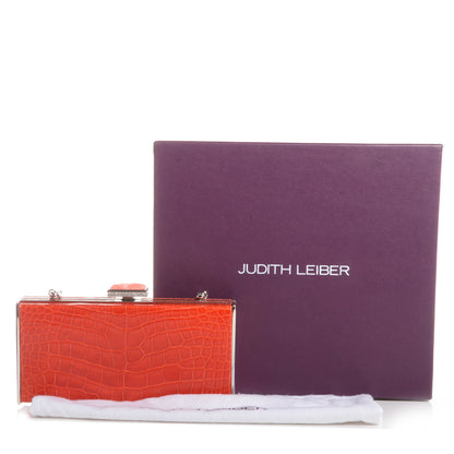 Judith Leiber Crocodile Austrian Crystal Box Clutch Tangerine 5 of 8