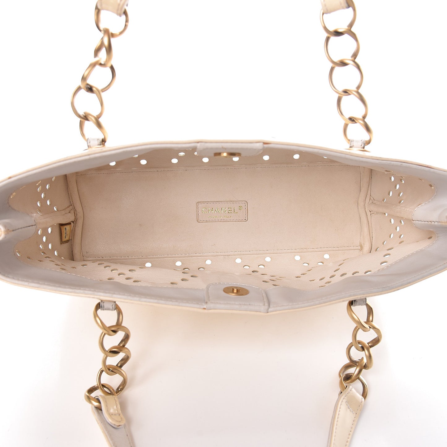Patent Perforated CC Tote White
