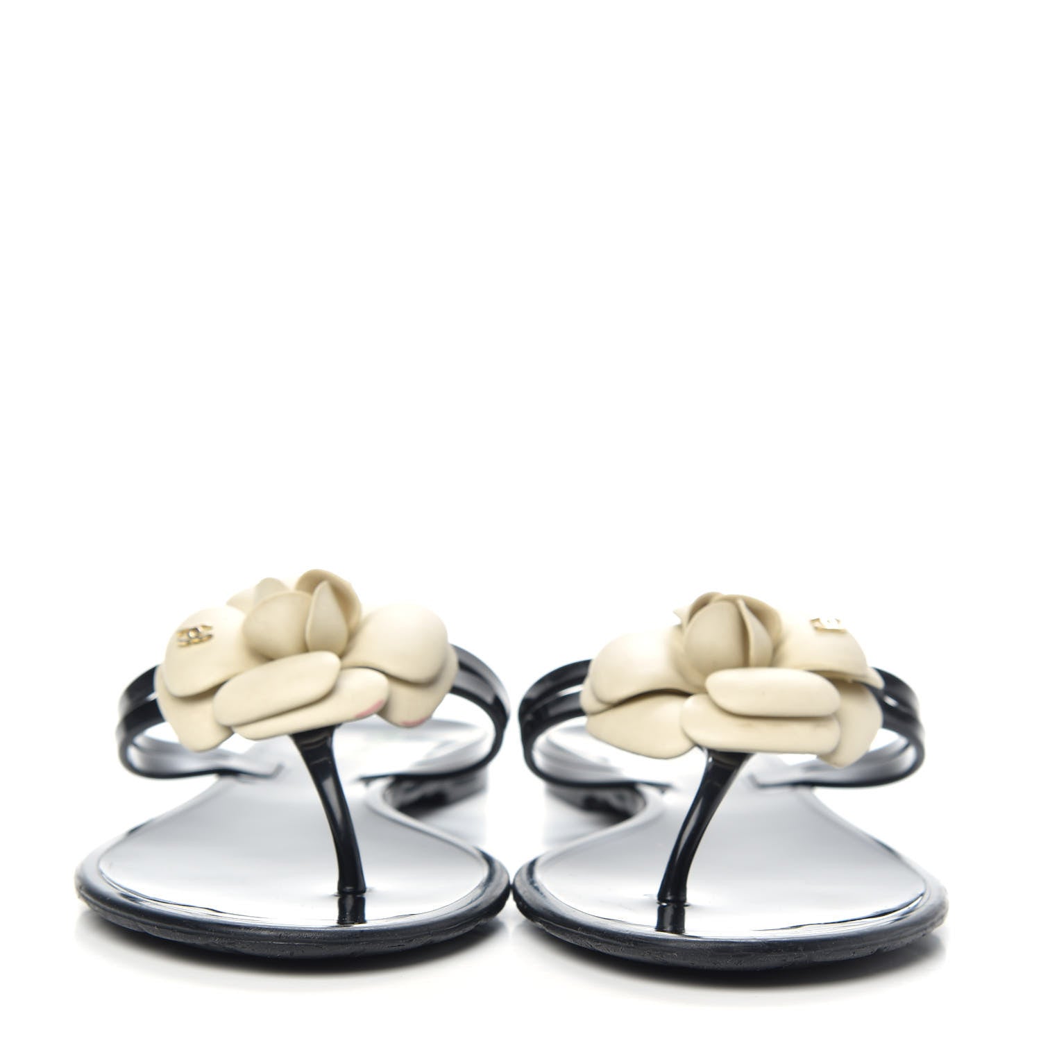 Chanel Jelly Camellia Thong Sandals 39 Black Ivory 2 of 7