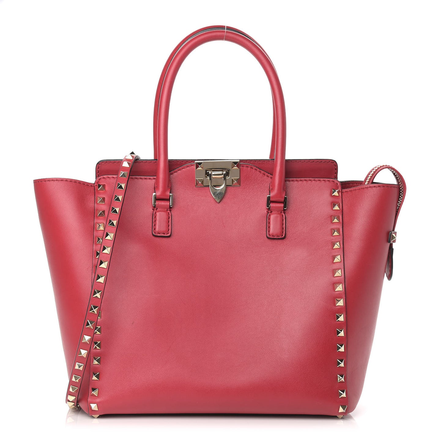 Vitello Rockstud Double Handle Tote Red