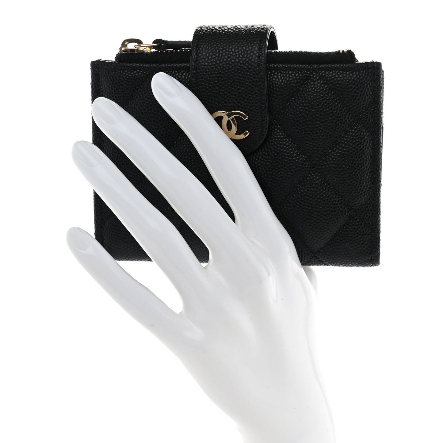 Caviar Quilted Compact Zipped Pocket Wallet Black