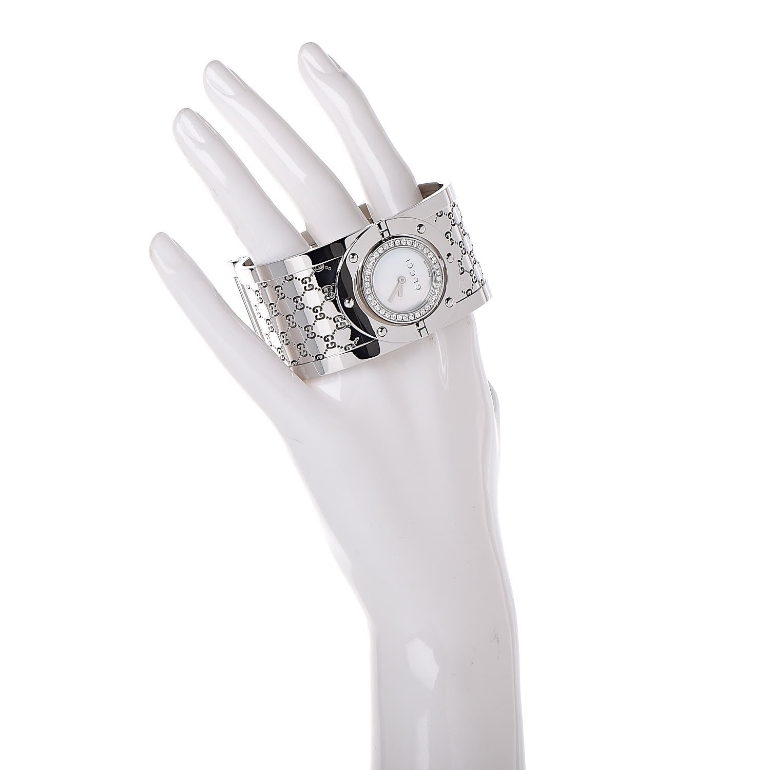 Gucci Stainless Steel Diamond Bezel Mother of Pearl 33mm Twirl Quartz Watch 2 of 7
