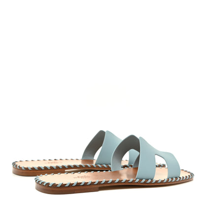 Hermes Box Calfskin Braided Oran Sandals 37.5 Vert D'Eau 4 of 8