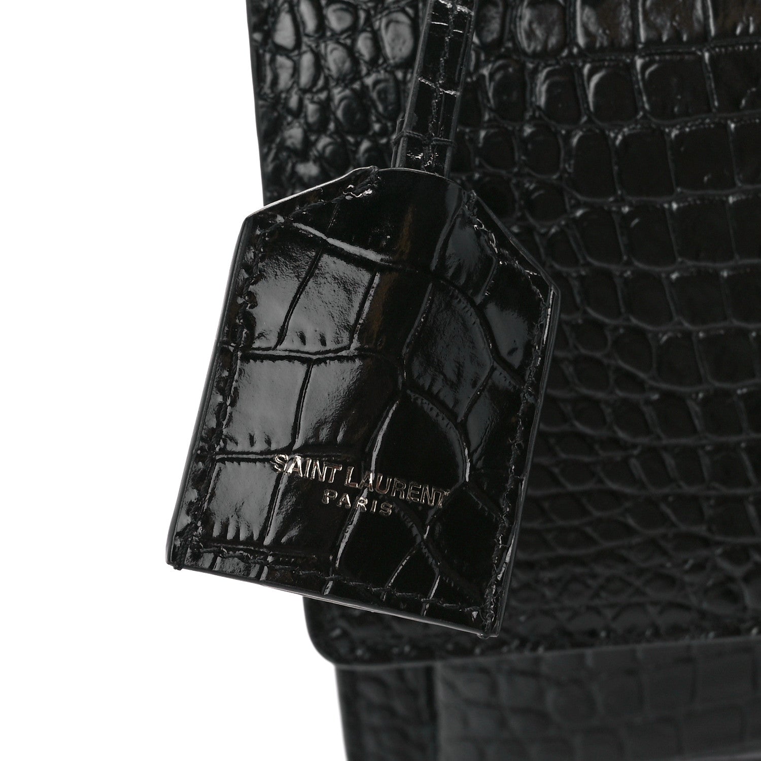Saint Laurent Calfskin Crocodile Embossed Medium Monochrome Monogram Sunset Black 9 of 12