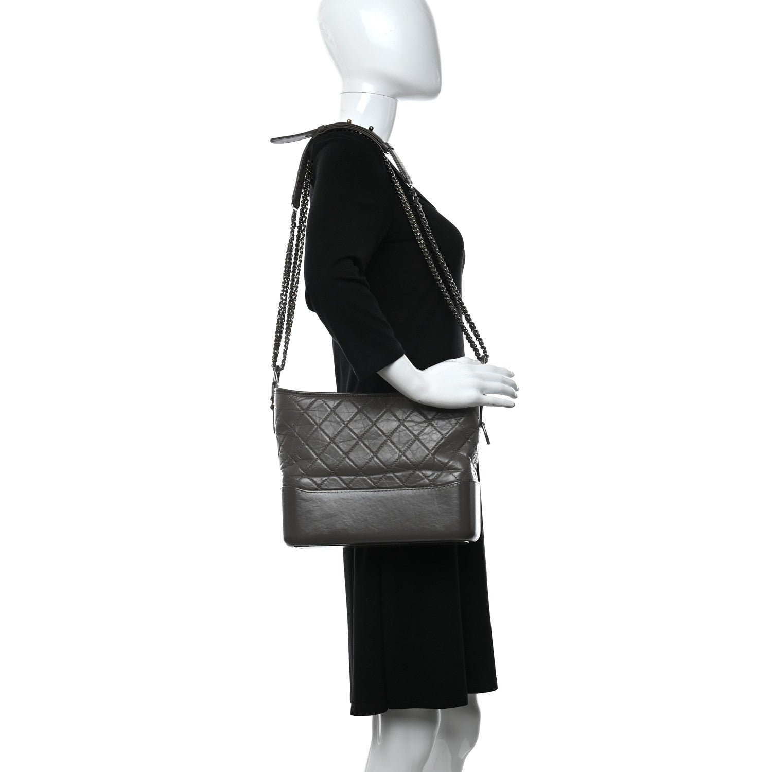 Chanel Aged Calfskin Quilted Medium Gabrielle Hobo Grey 2 of 9