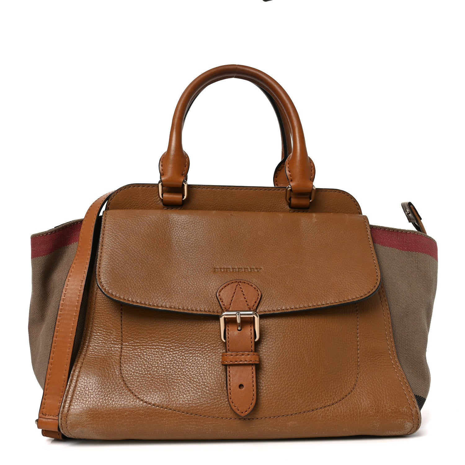 Burberry Mega Check Grained Calfskin Medium Harcourt Satchel Saddle Brown 2 of 19