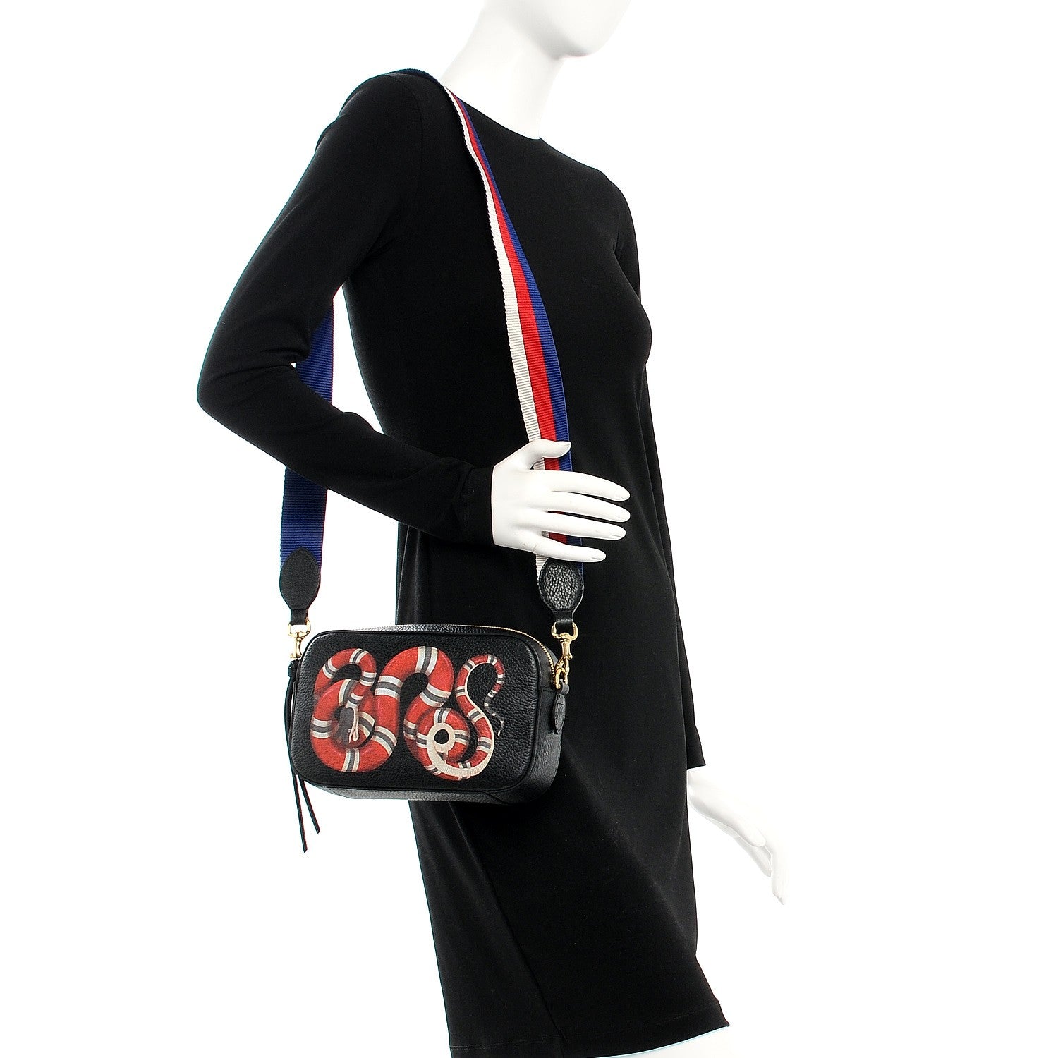 Gucci Grained Calfskin Sylvie Web Kingsnake Small Camera Bag Black Multicolor 2 of 7