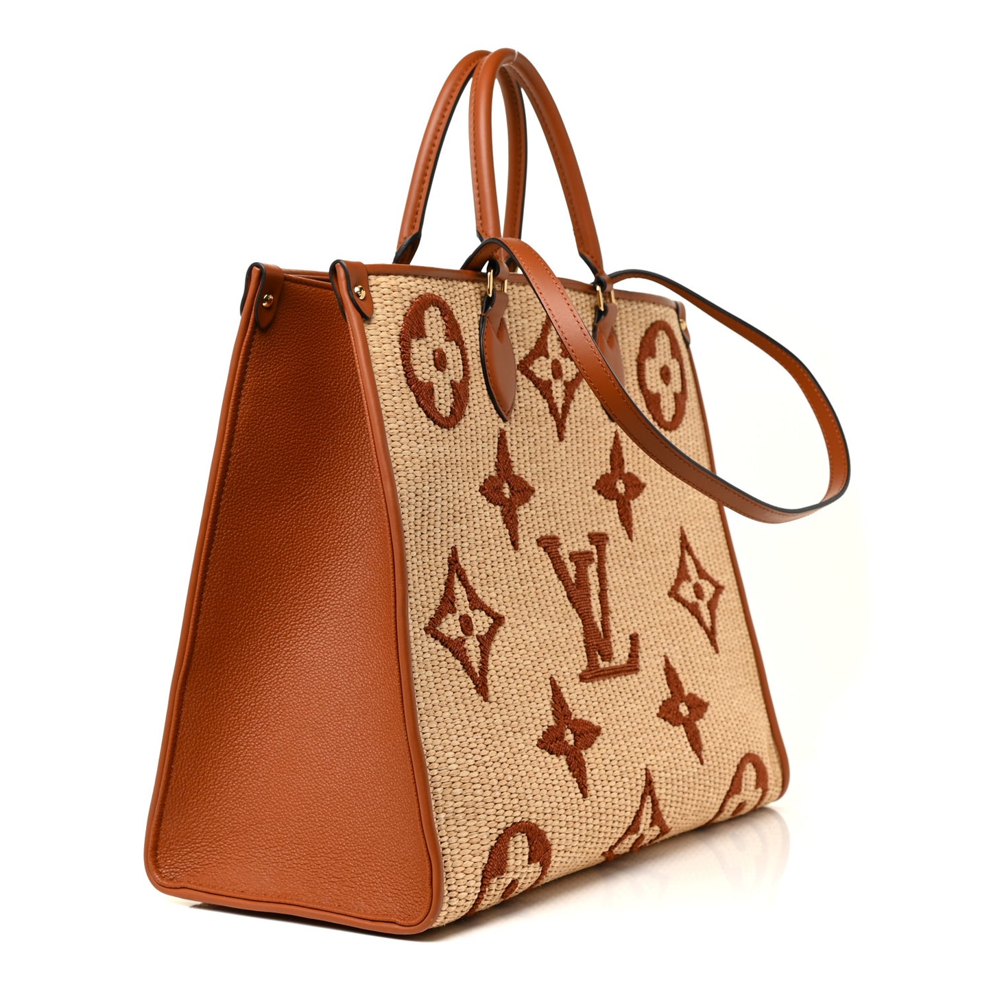 Raffia Calfskin Monogram Giant Onthego GM Tan