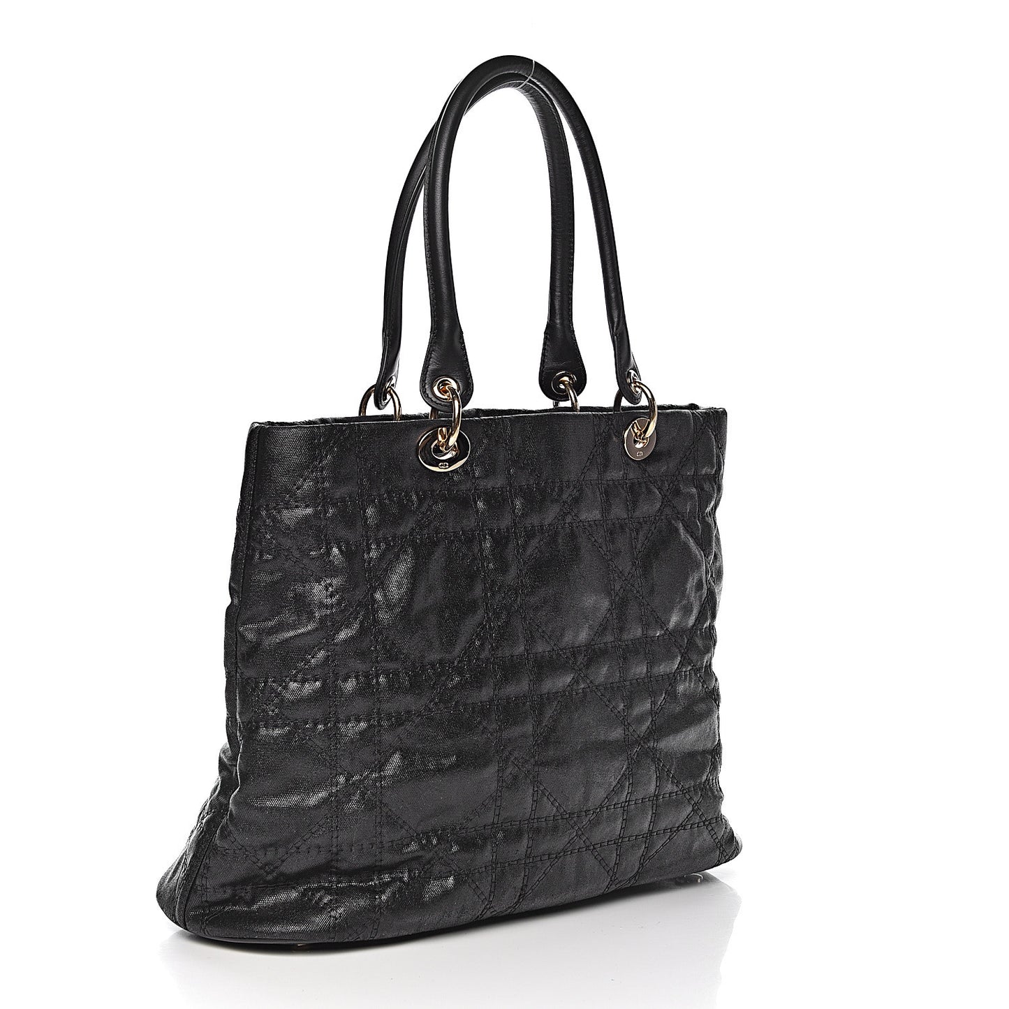Coated Canvas Cannage Large Dior Soft Shopping Tote Black