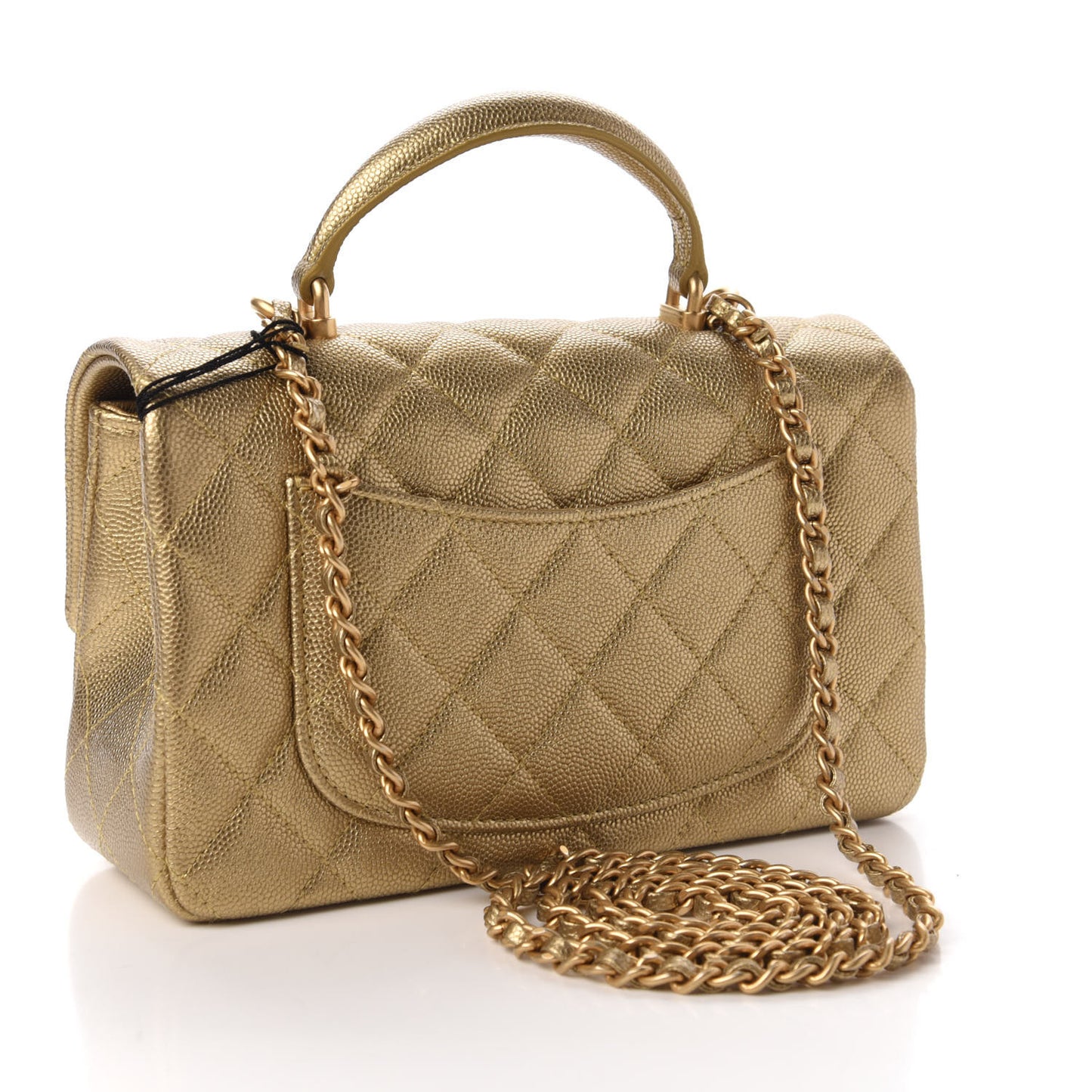 Metallic Caviar Quilted Mini Top Handle Rectangular Flap Gold