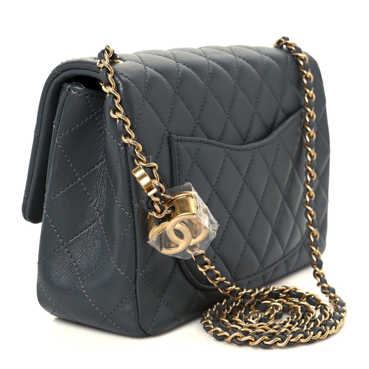 Lambskin Quilted Medium Rectangular CC Slide Flap Grey