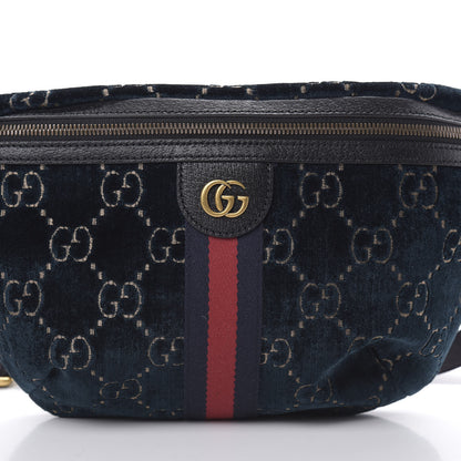 Gucci Velvet GG Monogram Web Belt Bag Blue Beige 8 of 10