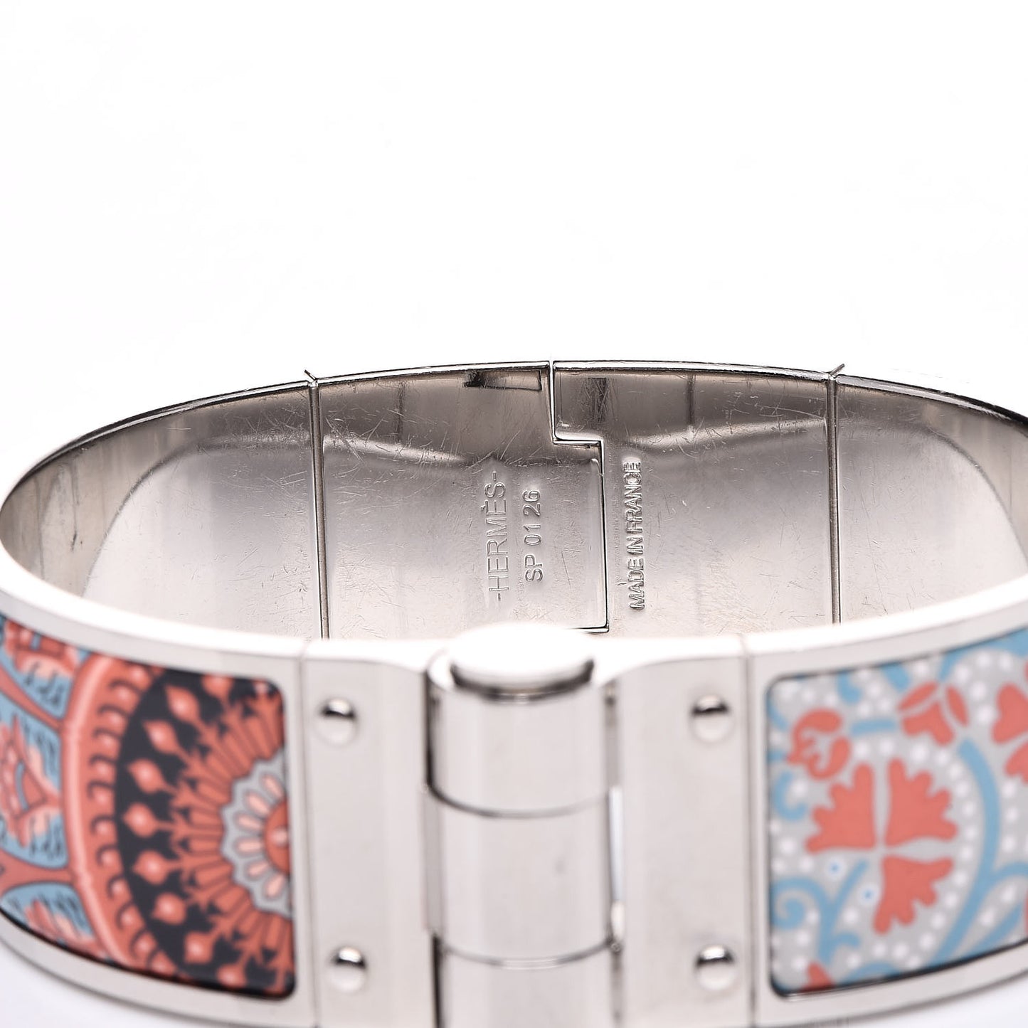 Enamel Printed Wide Cachemire Fleuri Hinged Bracelet M