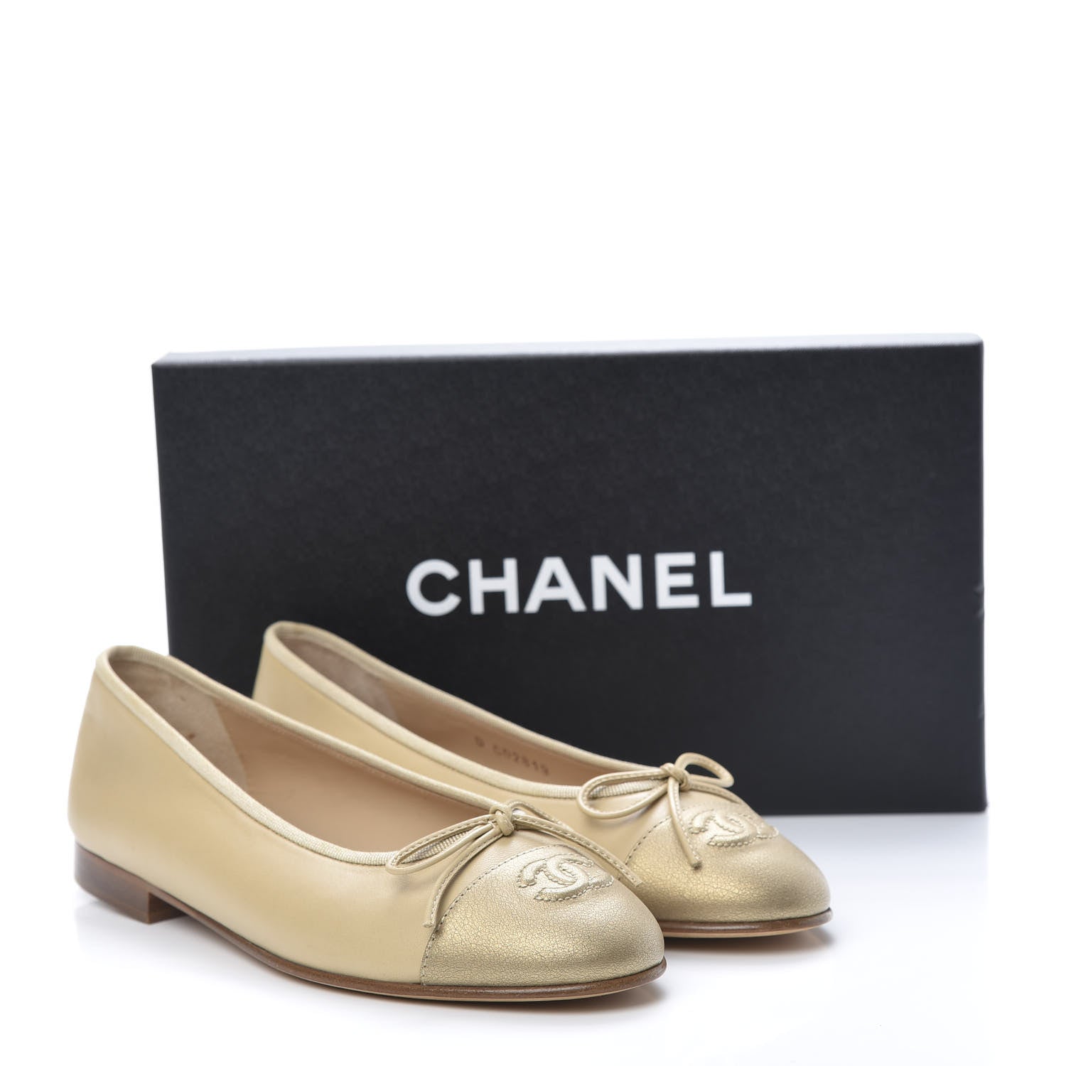 Chanel Lambskin Cap Toe CC Ballerina Flats 37 Dark Beige 8 of 8