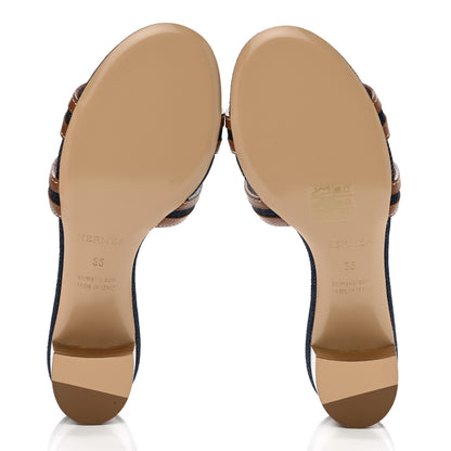 Hermes Calfskin Denim Oasis Sandals 35 Bleu Brut Gold 5 of 9