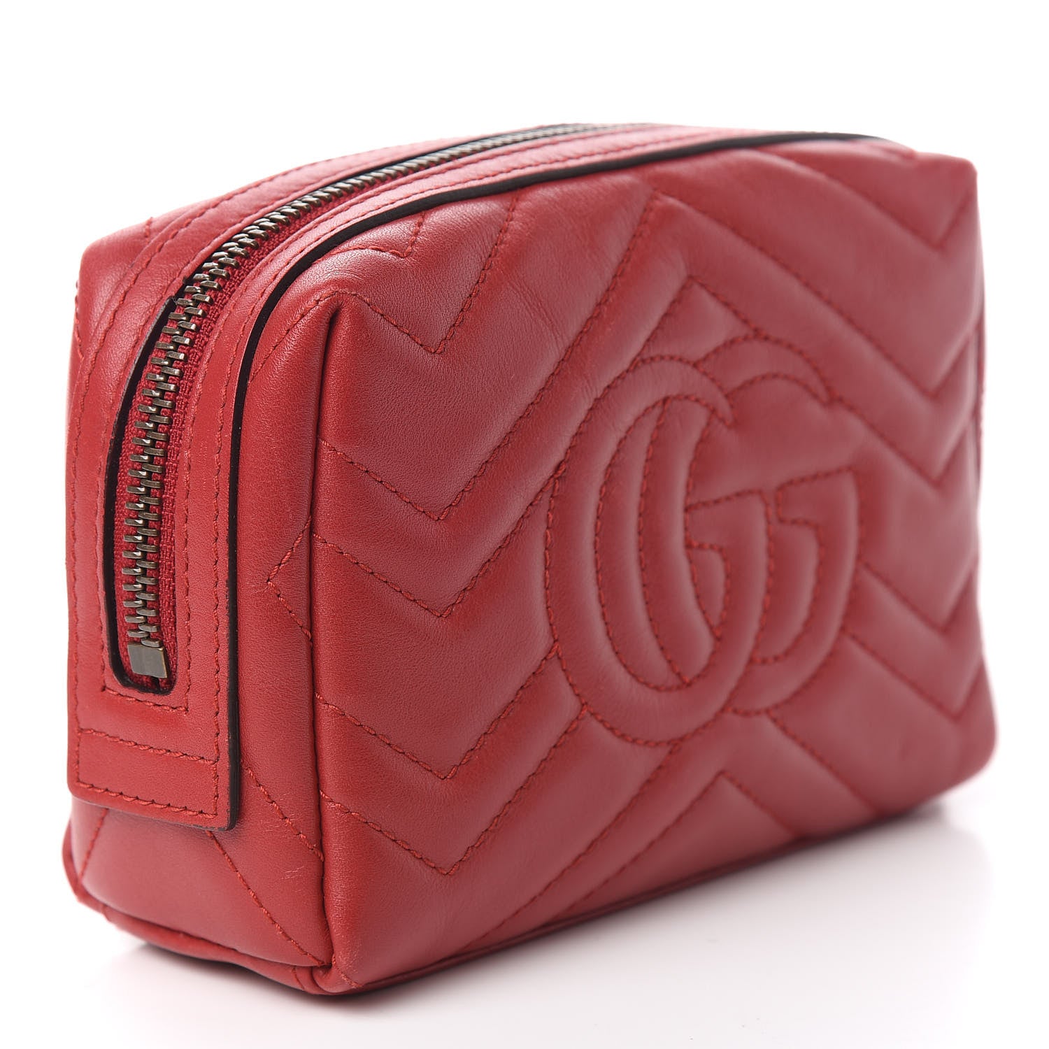 Gucci Calfskin Matelasse GG Marmont Cosmetic Case Hibiscus Red 2 of 10