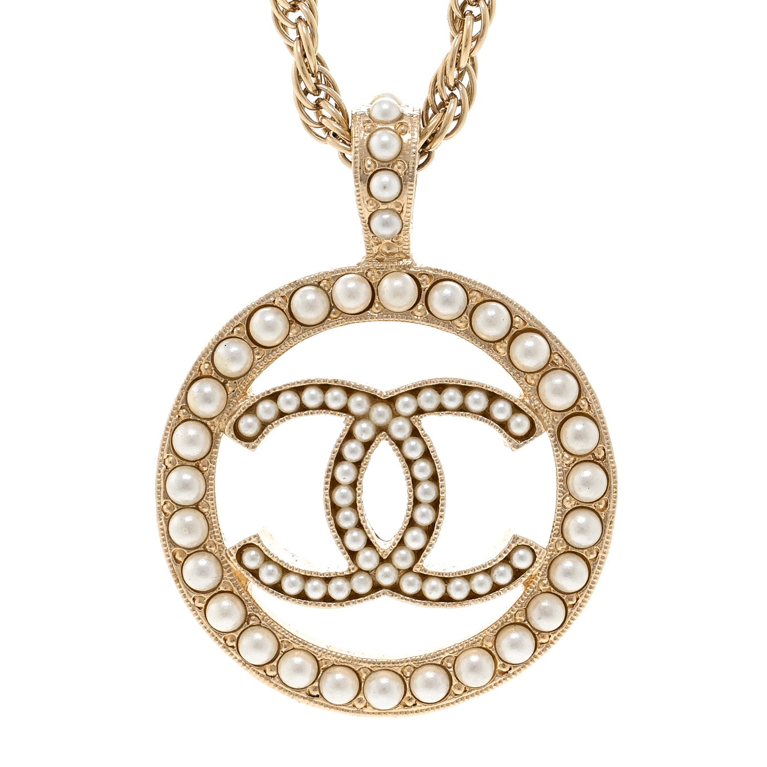 Chanel Pearl CC Round Pendant Necklace Gold 4 of 6