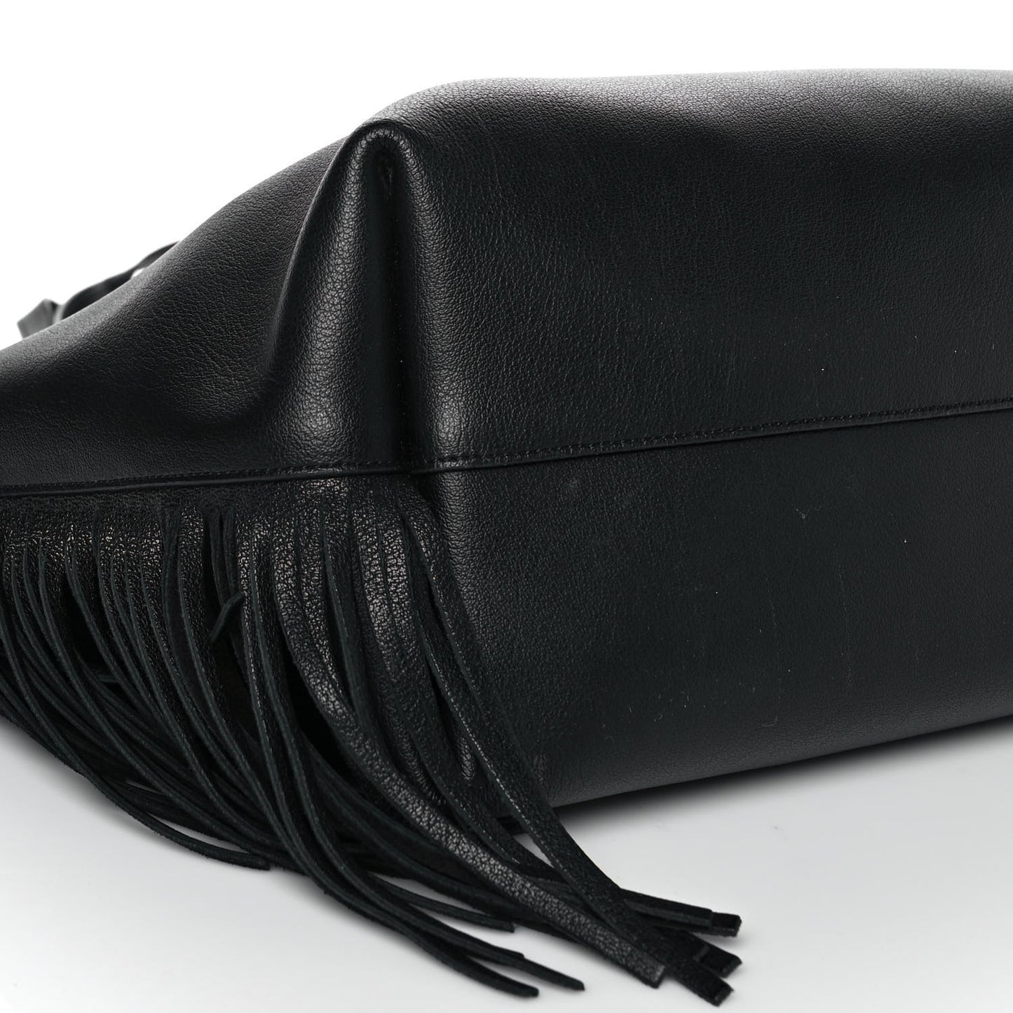 Calfskin Large Fringe Shopping Tote Black