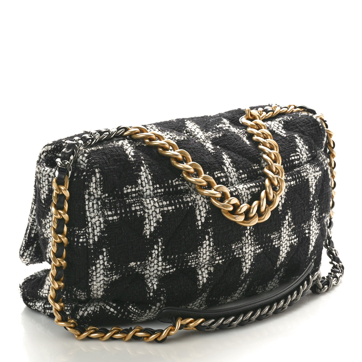 Chanel Tweed Quilted Large Chanel 19 Flap Black Ecru White 3 of 10