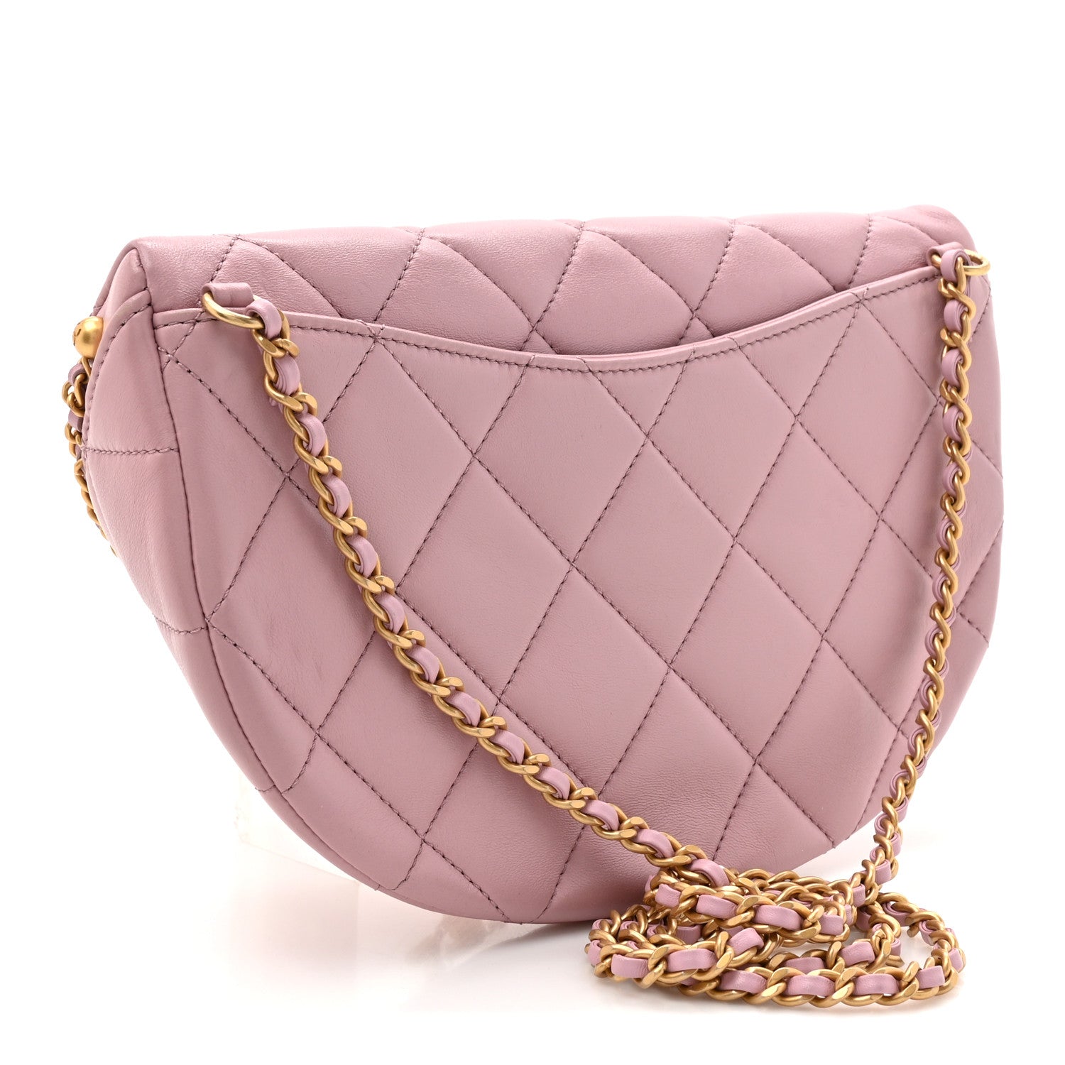 Chanel Shiny Lambskin Quilted Pearl Logo Waist Bag Light Pink