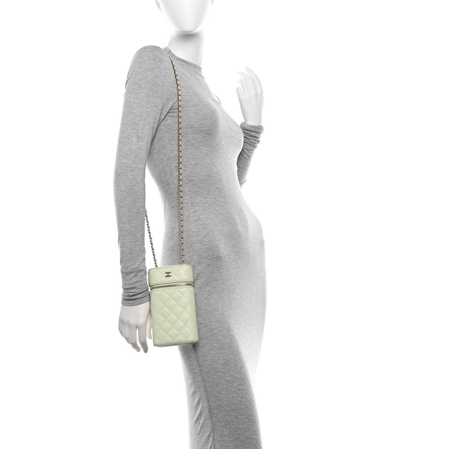 Chanel Caviar Quilted Phone Holder With Chain Light Green 2 of 13