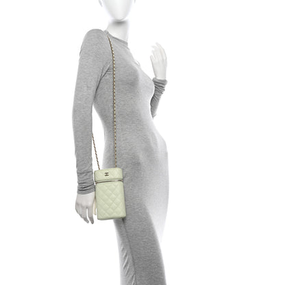 Chanel Caviar Quilted Phone Holder With Chain Light Green 2 of 13