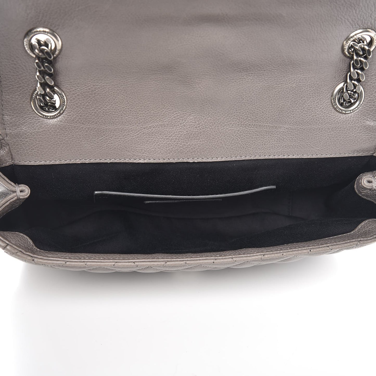 Sheepskin Tri-Quilt Monogram Medium College Bag Gray