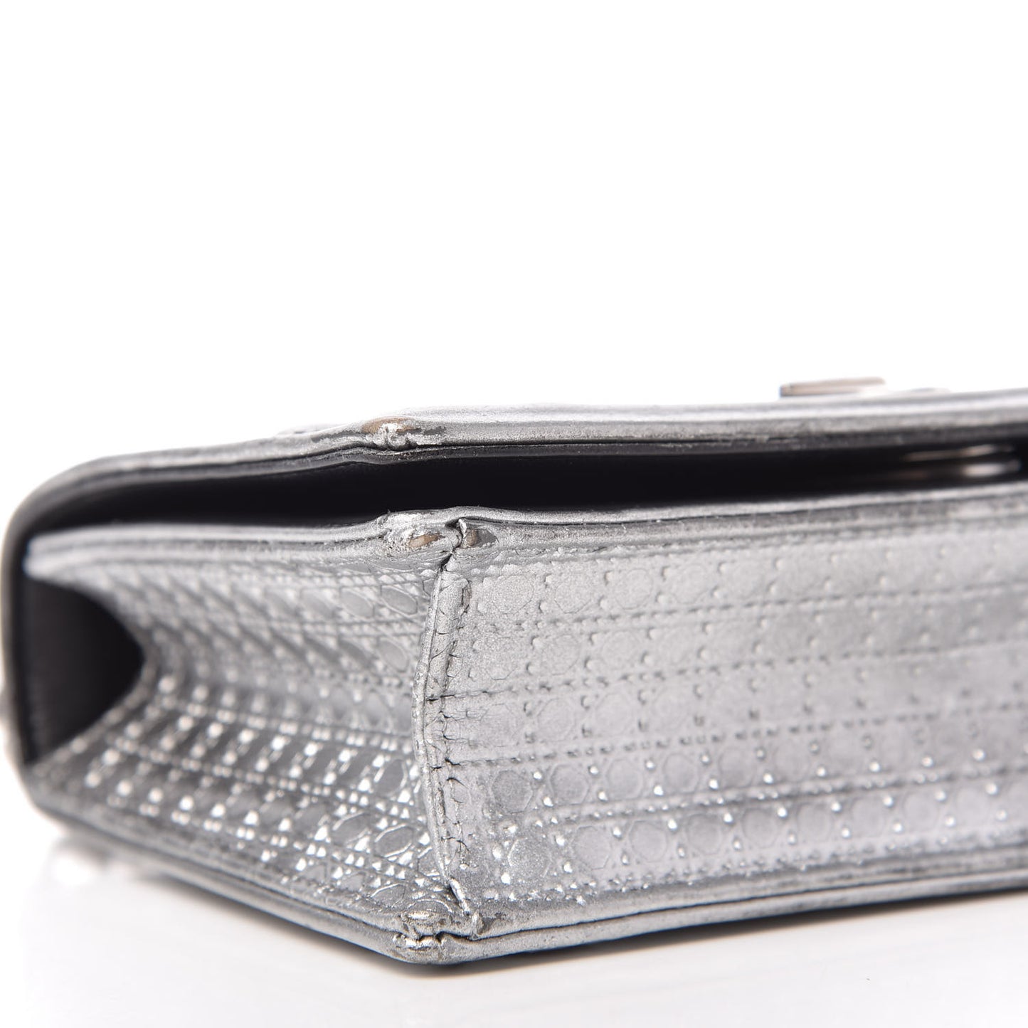 Metallic Calfskin Micro-Cannage Mini Diorama Flap Bag Silver