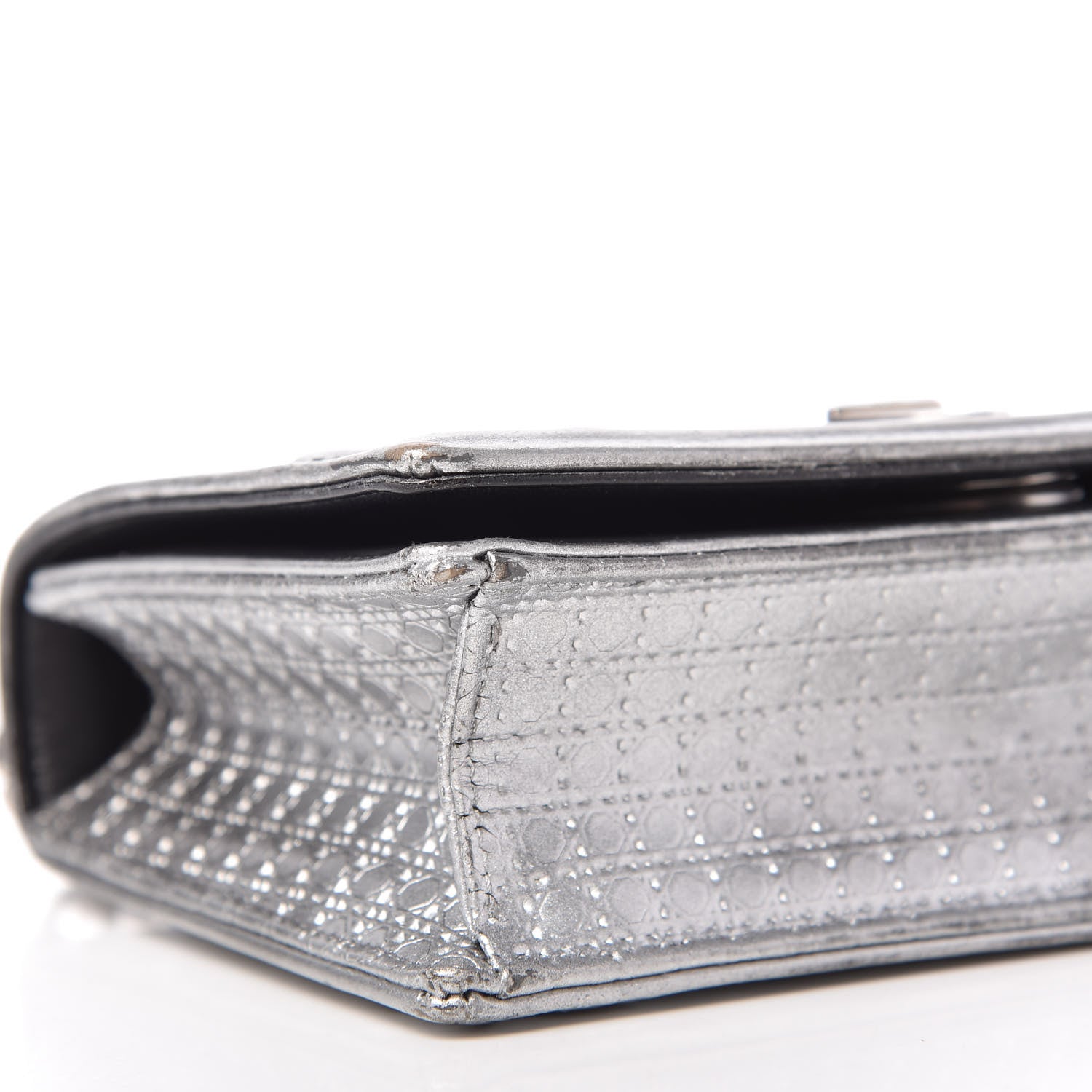 Christian Dior Metallic Calfskin Micro-Cannage Mini Diorama Flap Bag Silver 6 of 9