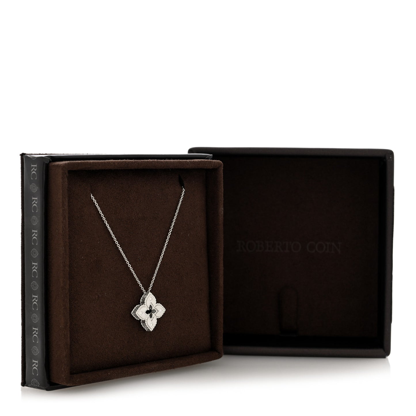 18K White Gold Diamond Petite Venetian Princess Flower Pendant Necklace