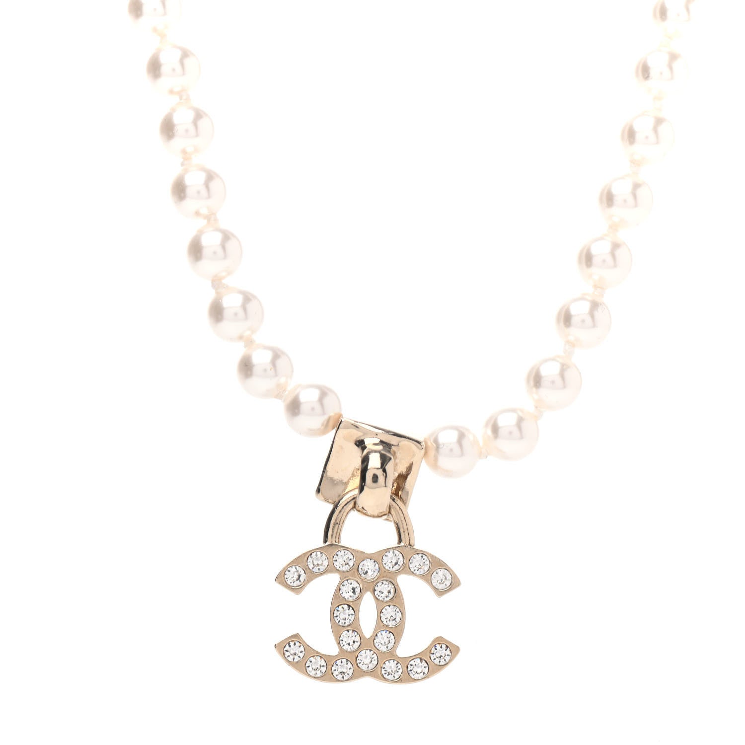 Chanel Pearl Crystal Chain CC Necklace Gold 3 of 4