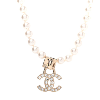 Chanel Pearl Crystal Chain CC Necklace Gold 3 of 4