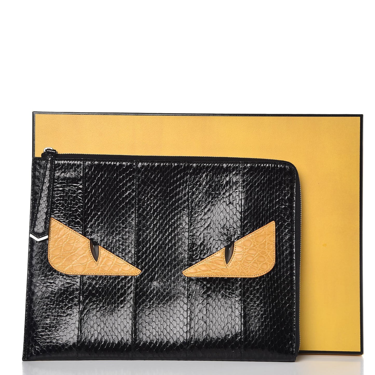 Elaphe Crocodile Monster Eyes Zip Around Pouch Black
