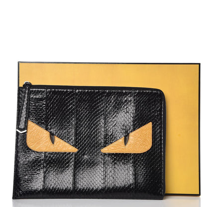 Fendi Elaphe Crocodile Monster Eyes Zip Around Pouch Black 8 of 8