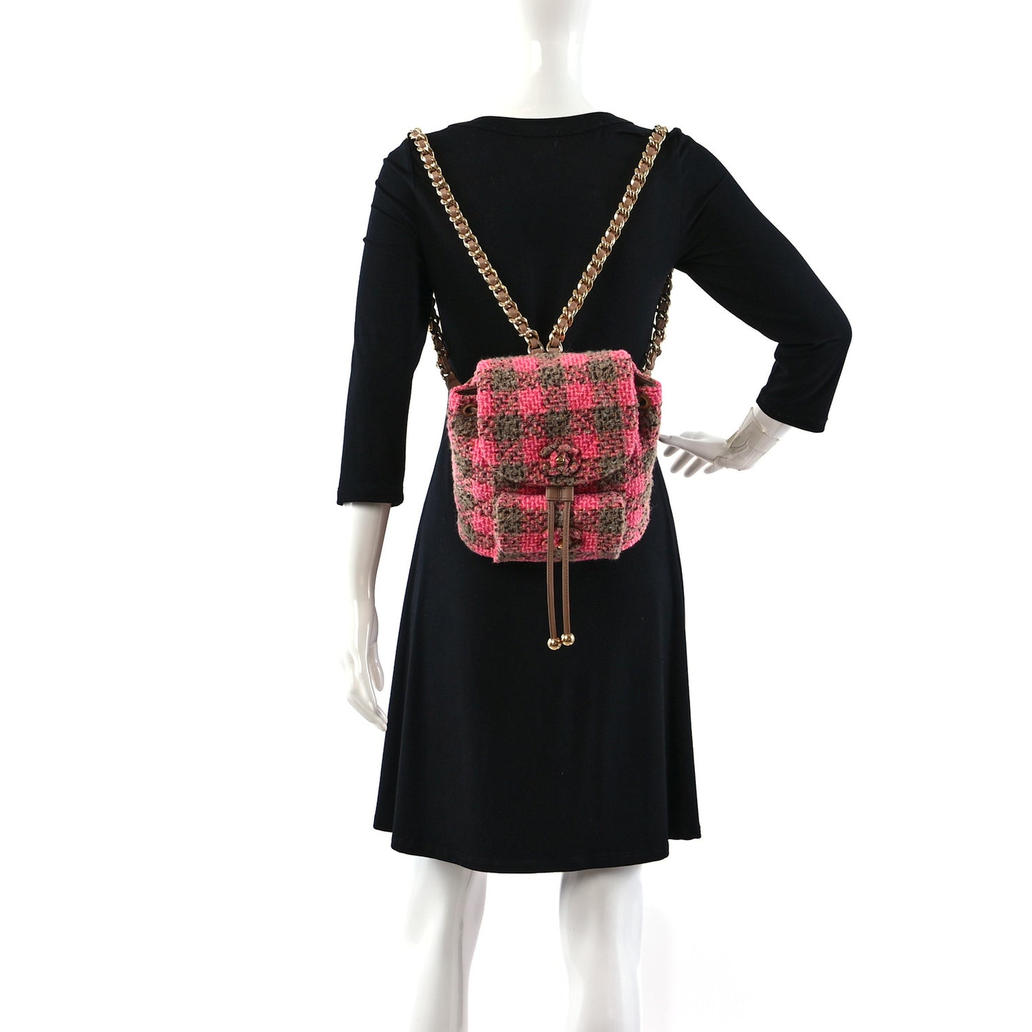 Wool Tweed Elegant Backpack Pink Brown