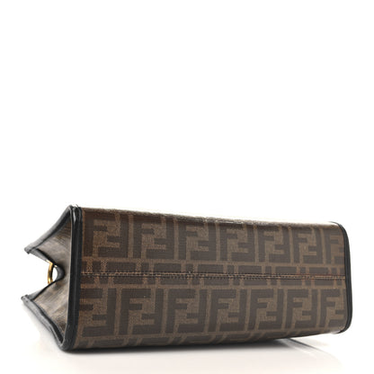 Fendi Glazed Fabric Vitello Century Plexiglass FF 1974 Stamp Patch Small Runaway Shopper Tote Mogano Panna Black 4 of 12