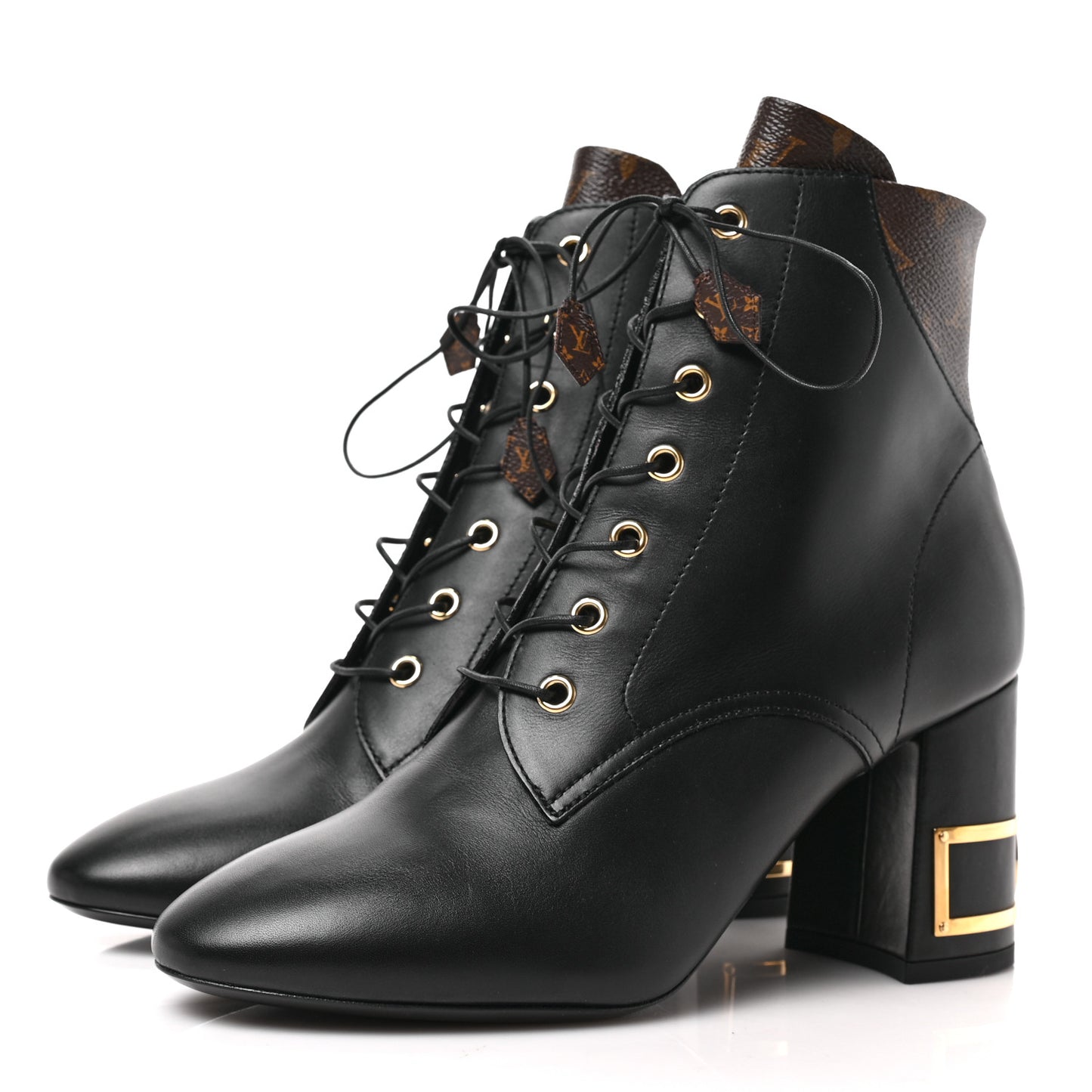 Calfskin Monogram Bliss Lace Up Ankle Boots 39 Black