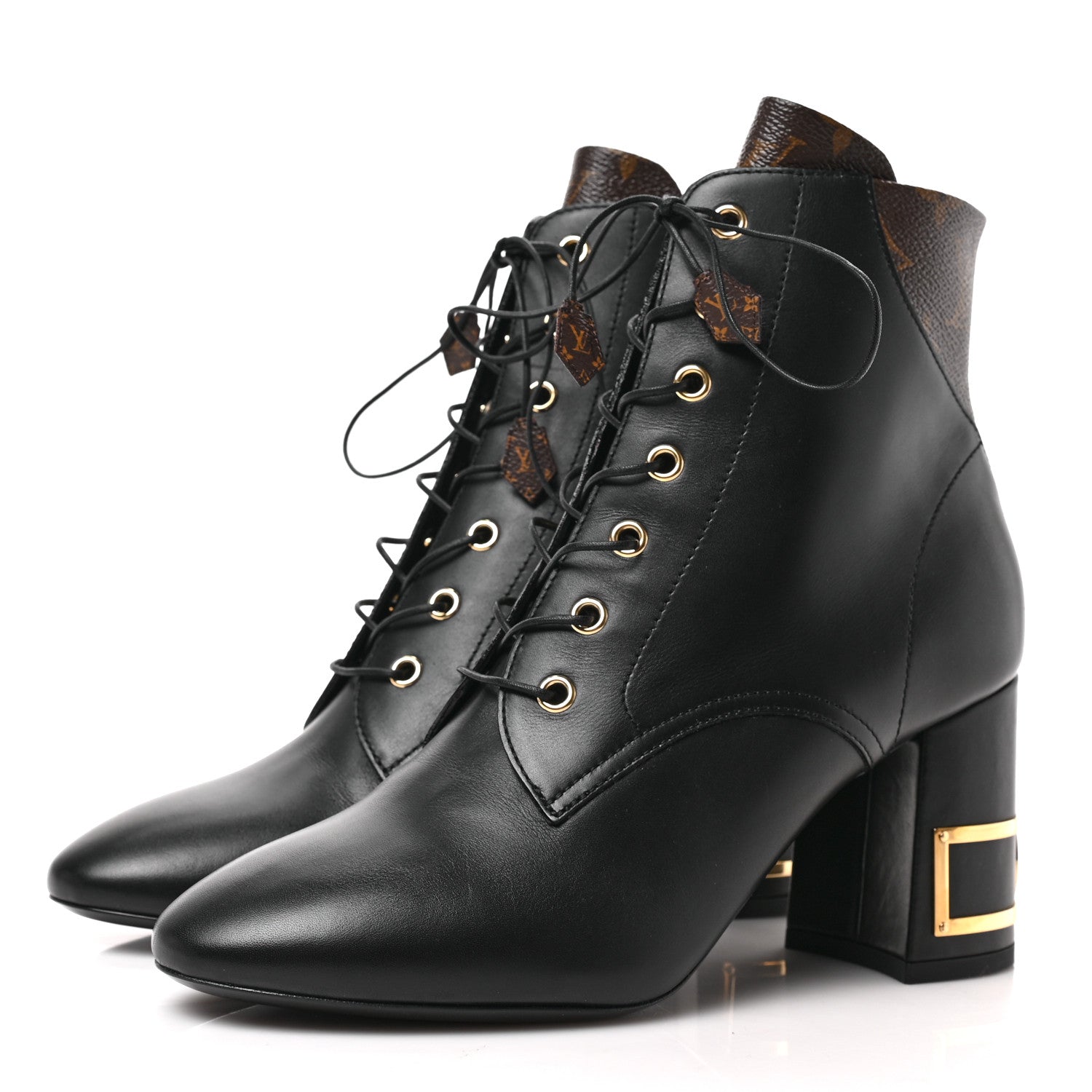 Louis Vuitton Calfskin Monogram Bliss Lace Up Ankle Boots 39 Black 3 of 9